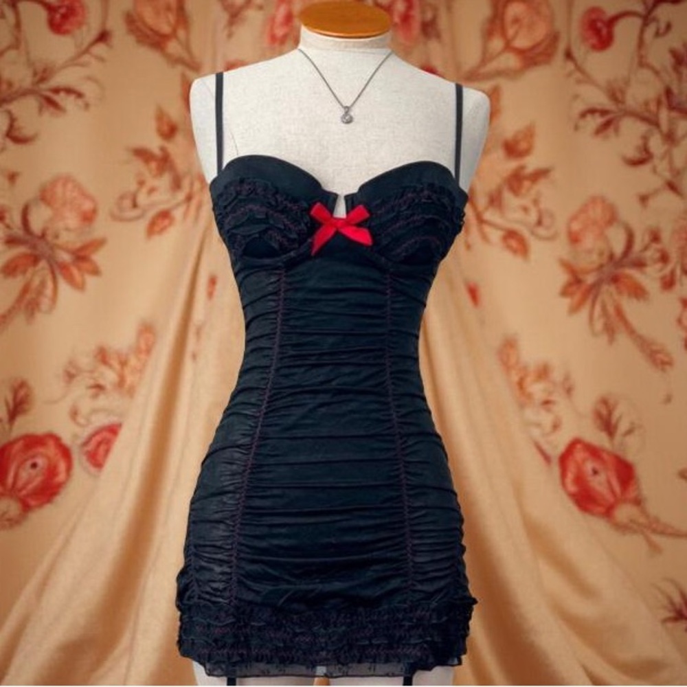 Victoria’s Secret Sexy Little Things Ruched Mini Dress Coquette Black & Red